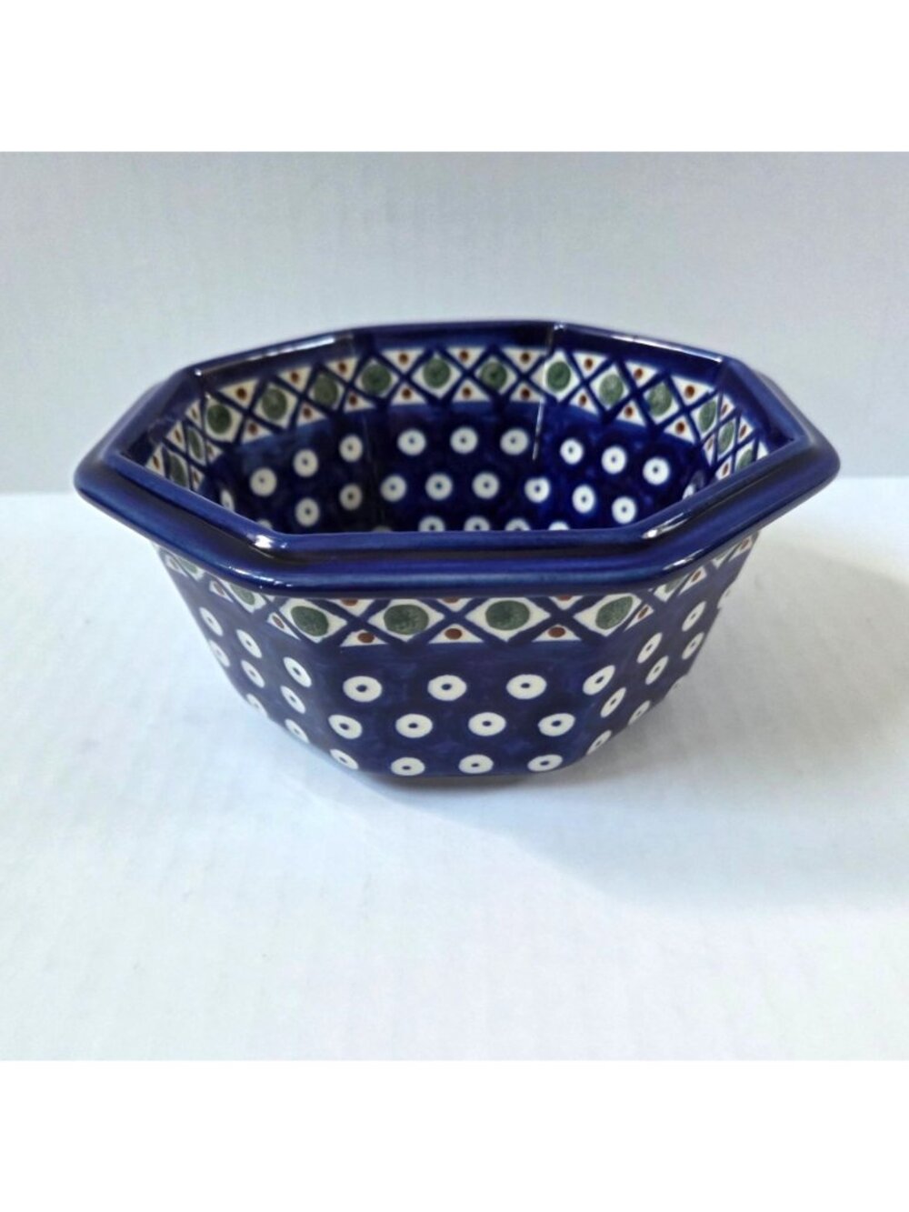 Boleslawiec Polish Pottery Bowl Cobalt Blue Octagon Serving Bowl